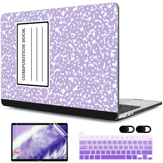 MEEgoodo Case for MacBook Pro 13 inch Case with M2 Chip 2022 2021 2020 New A2338 M1 A2251 A2289, Hard Shell with Keyboard & Camera Cover Compatible with 13 inch MacBook Pro, Composition Book Purple