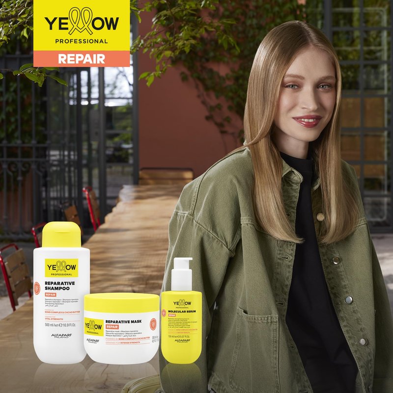 ALFAPARF MILANO Yellow Professional Repair Reparative Mask for Damaged Hair - Powered By Bond Complex & Cacao Butter - Designed For Intense Strength (16.9 fl oz / 500ml)