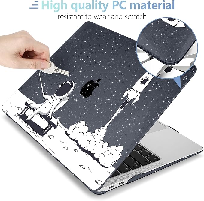 MEEgoodo for MacBook Air 13 inch Case 2021 2020 2019 2018 A2337 M1 A2179 A1932 with Touch ID, Plastic Hard Shell & Keyboard Cover Compatible with MacBook Air 13.3,Astronaut Rocket