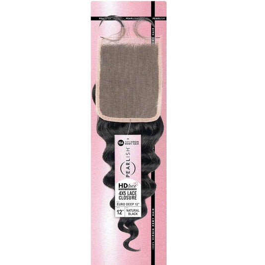 Sensationnel Pearlish Bundle - 4x5 Closure Euro Deep 12 Inch HD Lace Human Hair Weave | Soft Remy Natural Black