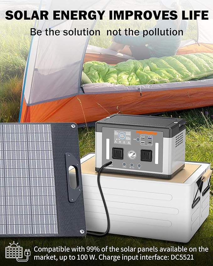 Portable Power Station 700W, 577Wh Battery Solar Generator, Power Bank 110V/ Surge 1000W Pure Sine Wave 2 AC Outlets with PD 60W USB-C Fast Charging for CPAP Camping, Hurricane Emergency, RVs