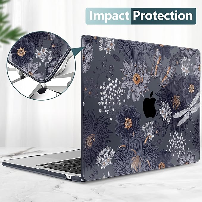 TWOLSKOO for MacBook Air 15 inch Case 2025 2024 2023 Release M4 A3241 M3 A3114 M2 A2941, Plastic Hard Shell & Screen Protector & Keyboard Cover & Trackpad Film, Wild Flower