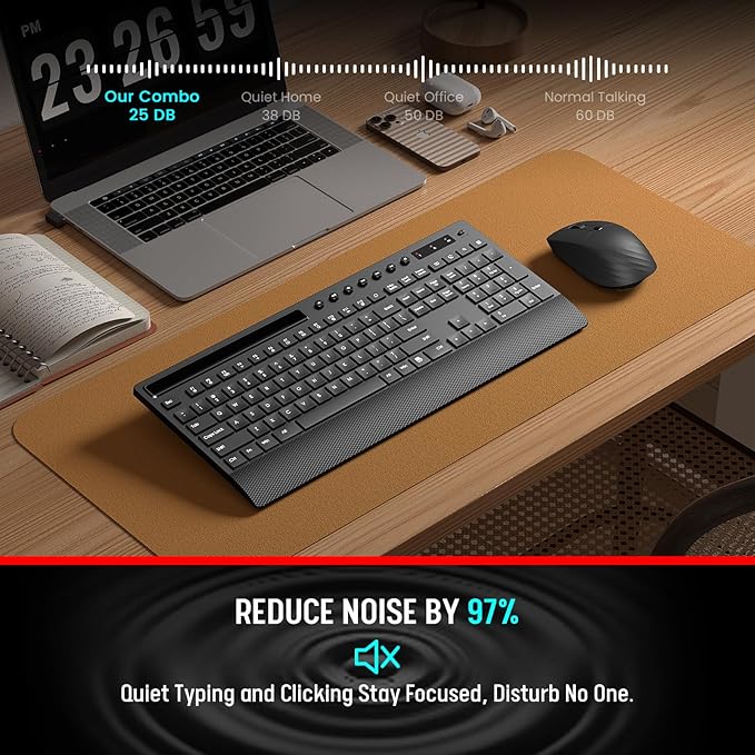 Trueque KM31 Wireless Keyboard and Mouse Combo - Full-Size Quiet Typing with Palm Rest, Phone Holder, Multimedia Keys, Power Switch, Batteries Included, Compatible with Windows, Chrome OS, PC, Laptop
