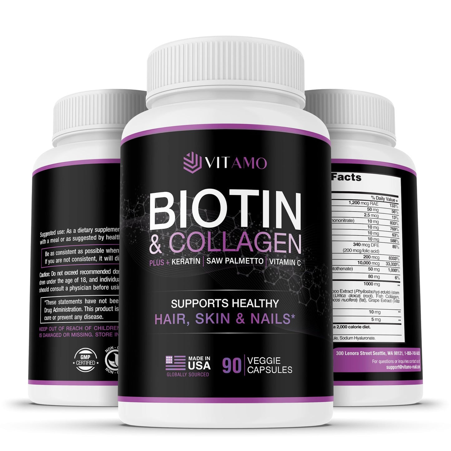 Vitamo Postpartum Hair Loss Vitamins for Women | Postnatal Hair Growth with Hyaluronic Acid, B-Complex, Biotin, Collagen & Keratin | Advanced Hair, Skin & Nails Supplement | 90 Capsules