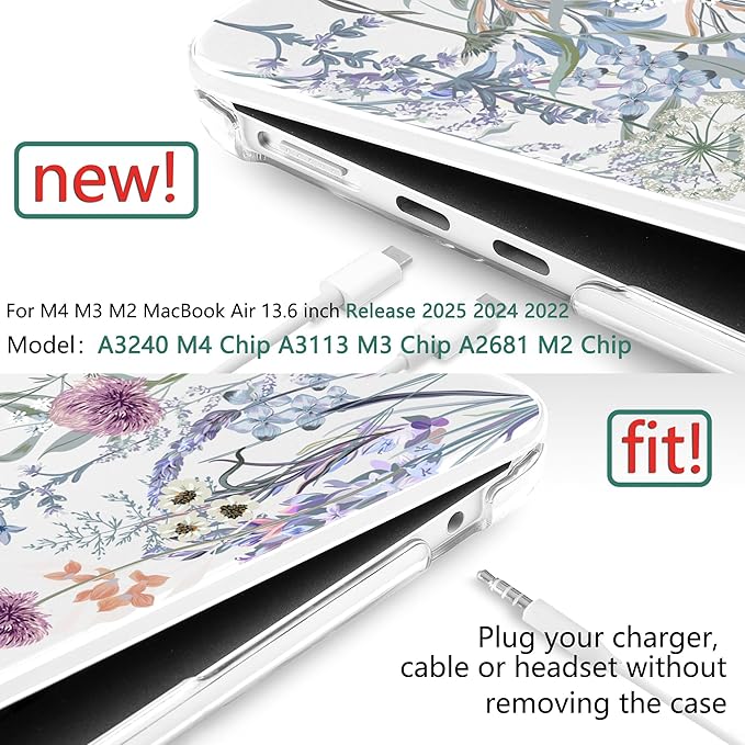 TWOLSKOO Compatible with MacBook Air 13 inch Case M5 2026 M4 2025 M3 M2 2024-2022 A3449 A3240 A3113 A2681, Plastic Hard Shell & Keyboard Cover for MacBook Air 13.6 inch Case, Dandelions