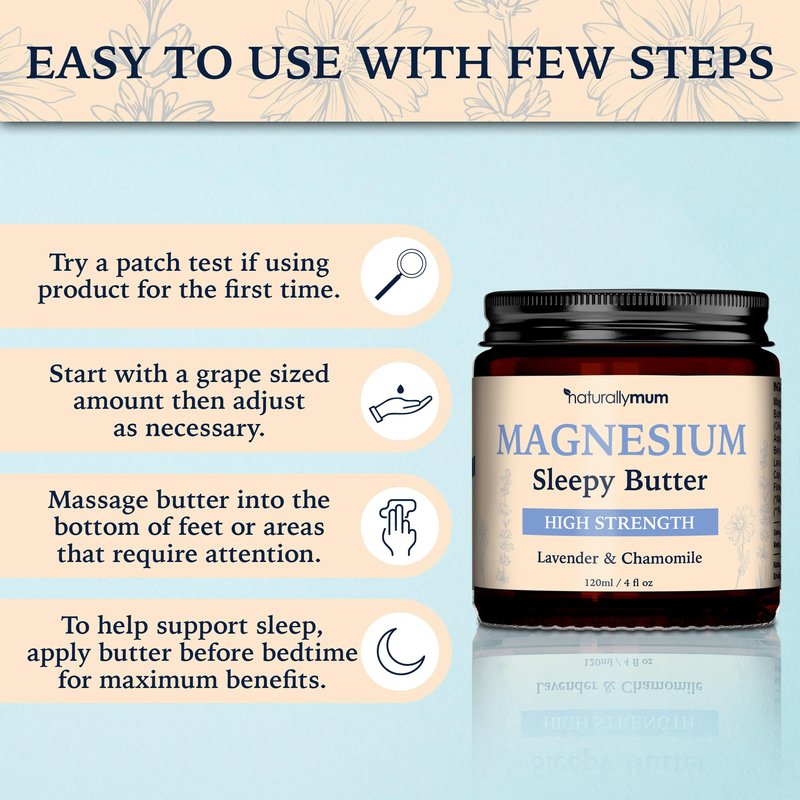 NaturallyMum Magnesium Body Butter – Deep Moisturising Magnesium Skin Butter with Lavender & Chamomile – Nourishing Body Butter for Bedtime Self Care & Dry Skin – Vegan Friendly – 4 Fl oz