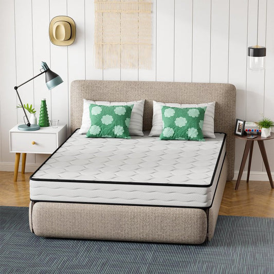 PayLessHere | 8 Inch Queen Mattress | Medium Firm Hybrid Mattress | White | with High-Density Foam and Breathable Cover | Pocket Spring Design, Pressure Relief | Bed in a Box, CertiPUR-US Certified