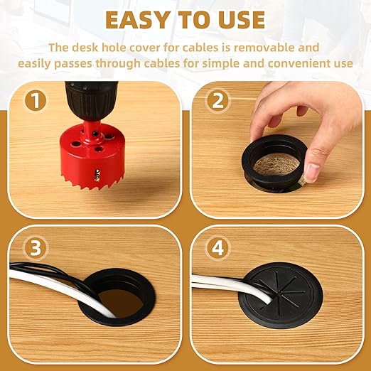 Desk Grommet 2 Inch (50 mm) 8 Pieces, Desk Hole Cover for Cables White, ABS Plastic Grommet Hole Cover with Hole Saw for Wires Cables Through the Countertop by XIOGZAXI
