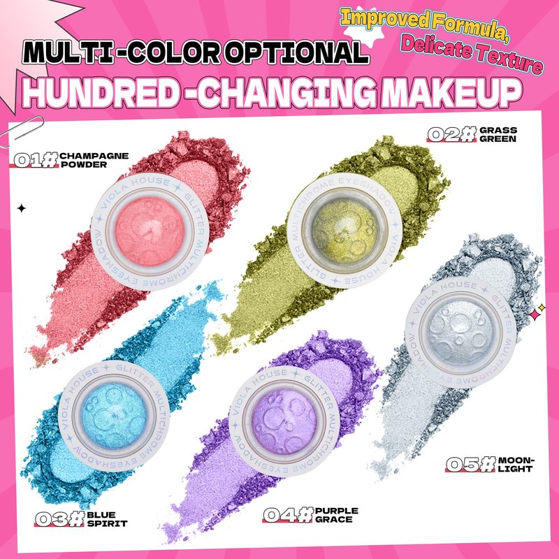 VIOLA HOUSE Glitter Eyeshadow Palette, Holographic Shimmer Eye Shadow,Multichrome Metallic Eye Makeup Pigment, Vegan & Cruelty-Free, Long-Lasting, Unique Planet Design3g/0.1oz(Silver)