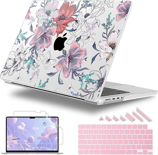 Lepeoac for MacBook Pro 16 inch Case M1 M2 M3 M4 M5 Pro/Max with Liquid Retina XDR, Release 2021-2025 2026 A3429 A3428, Hard Shell Case with Screen Protector & Keyboard Cover, Floral C319