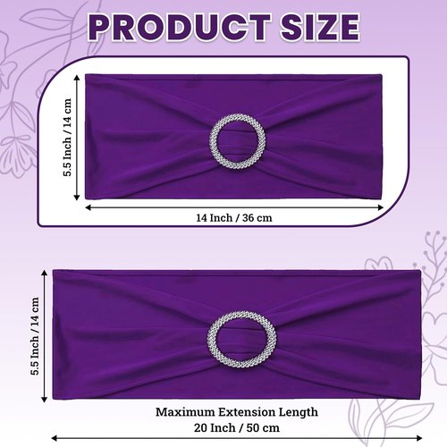 MDS Spandex Chair Sashes - Premium Stretch Covers with Buckle Slider for Weddings & Events | Purple, Pack of 50