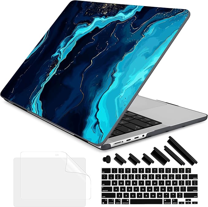 DONGKE Compatible with MacBook Pro 16 Inch Case (2026-2021 Release, M5 M4 M3 M2 M1 Pro/Max Chip), Plastic Hard Shell Cover with Keyboard Cover & Screen Protector for MacBook Pro 16", Blue Marble