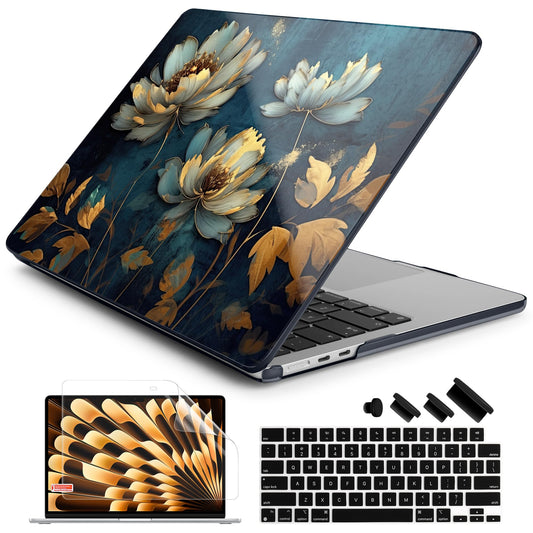 Batianda Premium Case for New MacBook Air 15 inch with M5 M4 M3 M2 Chip 2026 2025 2024 2023 Release, Designed Ultra-Slim Hardshell & Keyboard Cover & Screen Protector 4-in-1 Bundle, Blooming Flowers