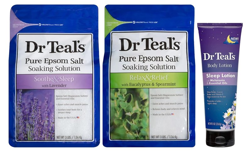Epsom Salt and Lotion Combo Pack - Lavender & Eucalyptus Soaking Solutions | Night Time Therapy Melatonin Body Lotion (8 oz)