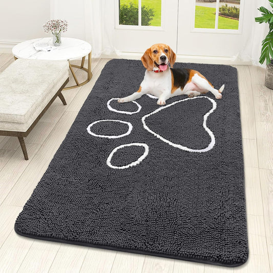 OLANLY Dog Door Mat - Absorbent Non-Slip Mud Mat for Muddy Paws | Quick Dry Chenille, 59x32, Dark Grey