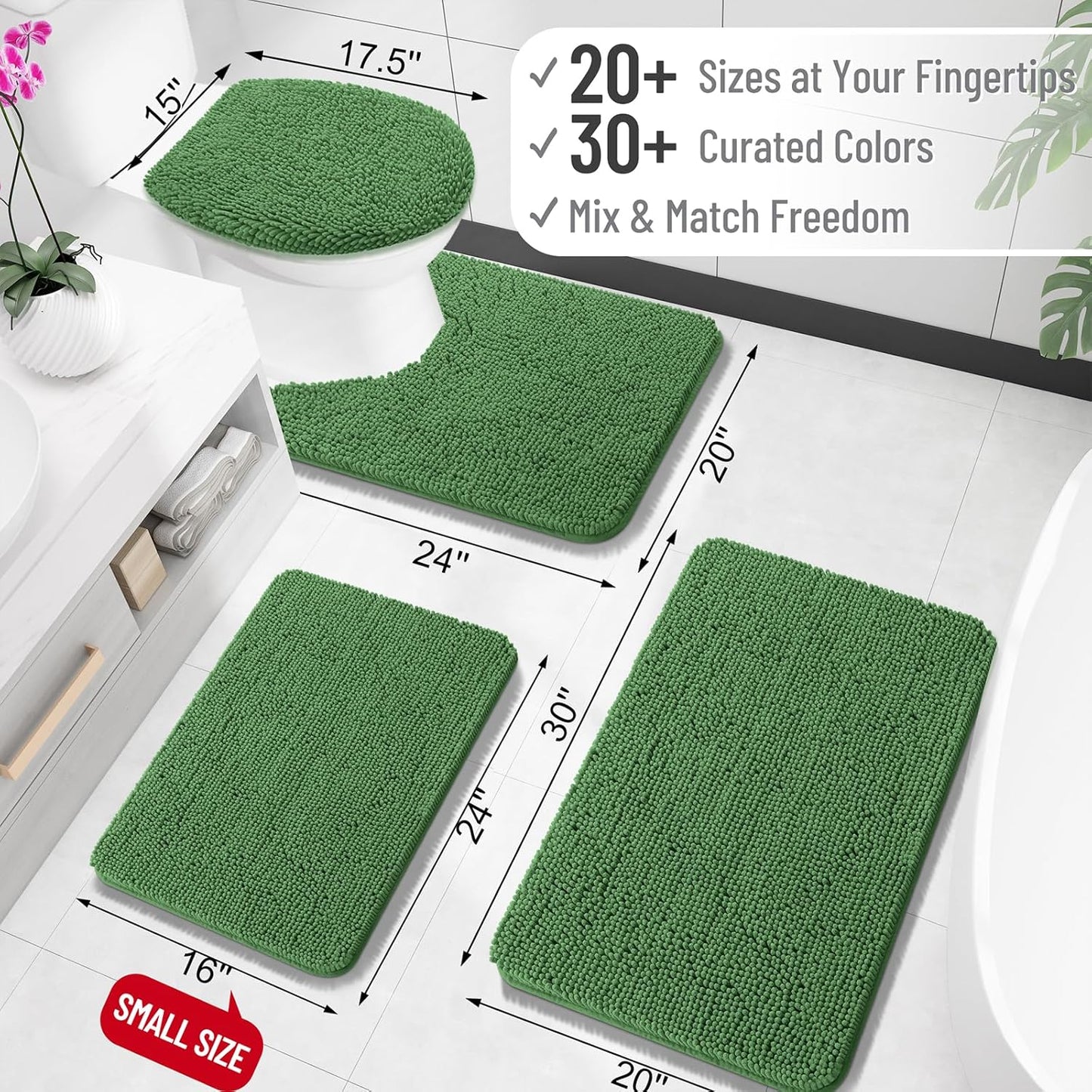 OLANLY U-Shaped Toilet Rugs - Extra Soft Absorbent Chenille Bath Mat | 24x20, Olive Green, Non-Slip