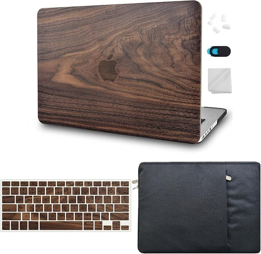 KECC Ultra Thin Case for MacBook Pro 13 inch 2026 2025-2016 Release M2 M1 Chip, Lightweight Plastic Hard Shell for MacBook Pro 13” + Keyboard Cover + Sleeve, Walnut Wood