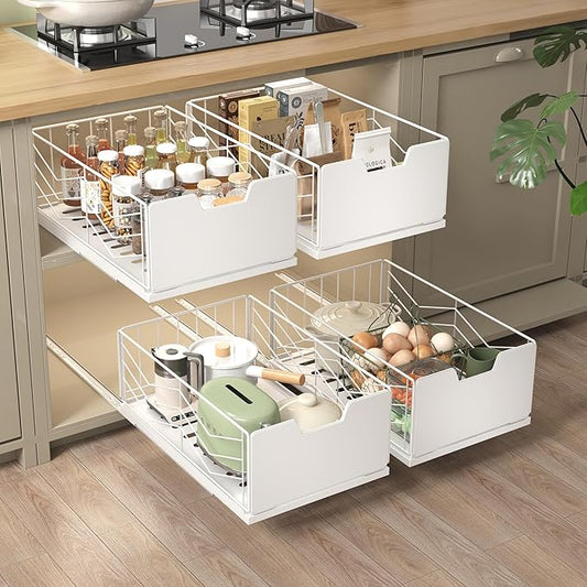 NETEL Pull Out Cabinet Organizer, 4 Pack No Drill Slide Out Drawers for Kitchen Cabinets, Metal Pantry Pull Out Shelves, Kitchen Cabinet Organizer, Pull Out Home Organizers, 11.8"W X 20.86"D X 6.9"H