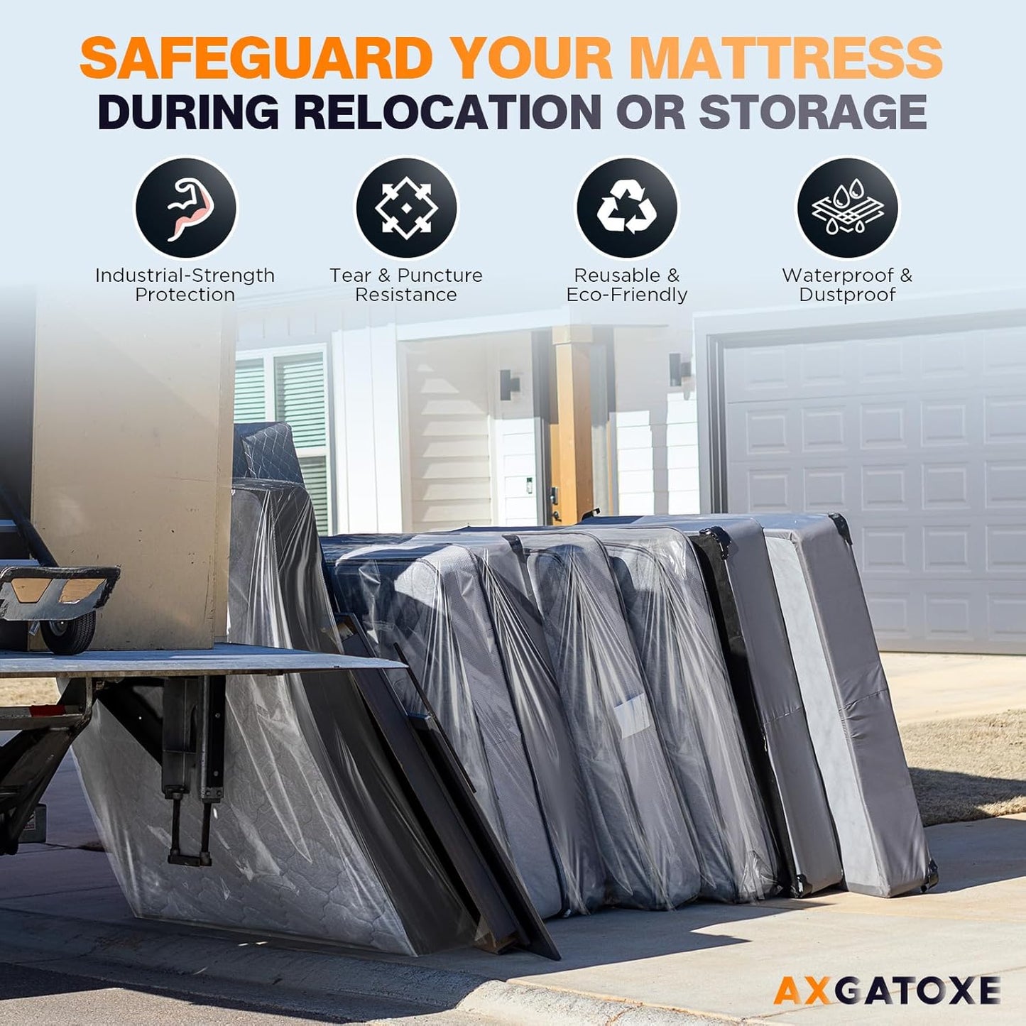 Skiennix Plastic Mattress Bag - Waterproof Mattress Protector for Moving - Queen Size (1.5MIL)