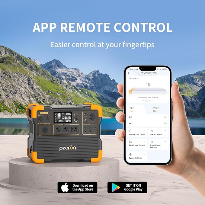 PECRON Portable Power Station, E1500LFP Solar Generator 1536Wh, 2200W AC Output LiFePO4 Battery Backup, Fast Charging Power Station for Home use, RV, and Outdoor Camping
