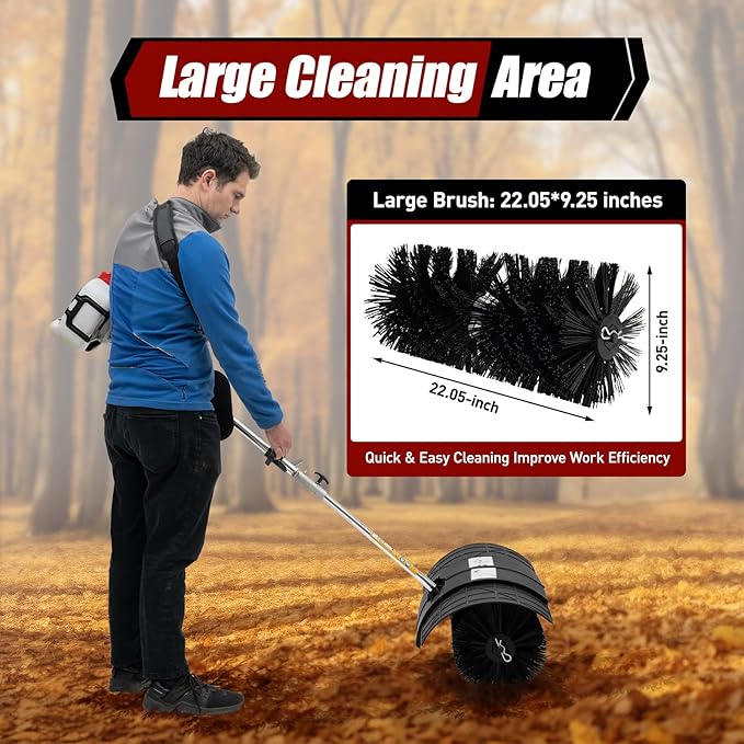 52CC Gas Handheld Sweeper Broom 2 Stroke Air Cooled Fuel Engine Gas Power Sweeping Broom Machine Heavy Duty Cleaning Driveway Tools for Artificial Turf Grass Gravel, Snow Cleaning, Road