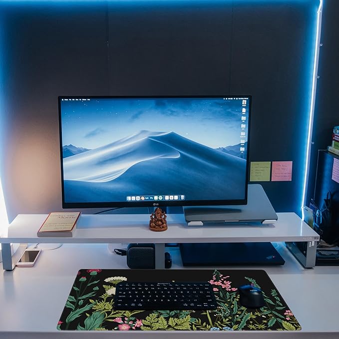 Eflxamz Large Gaming Mouse Pad for Desk,Wildflowers Night Desk Mat,Wild Floral Flower Desk Pad,Extended Big Computer Keyboard Mouse Pad with Non-Slip Base and Stitched Edge,31.5"x11.8"
