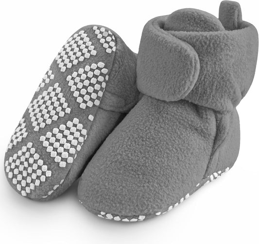 Pro Goleem Fleece Baby Booties - Warm Cozy Slippers | Non-Slip Adjustable Newborn Shoes for Boys & Girls