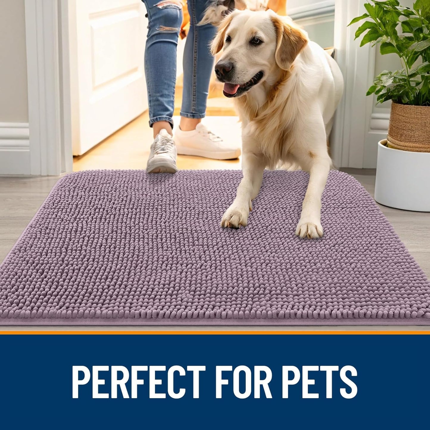 OLANLY Dog Door Mat - Absorbent Non-Slip Chenille Mat for Muddy Paws | 40x24 Deep Plum Color