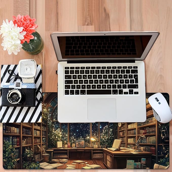 NITAHHHY an Old Library Gaming Mouse Pad 3mm Thick Stitched Edge Waterproof Non-Slip Large Computer Keyboard Mouse Mat,Suitable for Office Entertainment Decorative Desk Pad 35.4 x 15.7 Inches