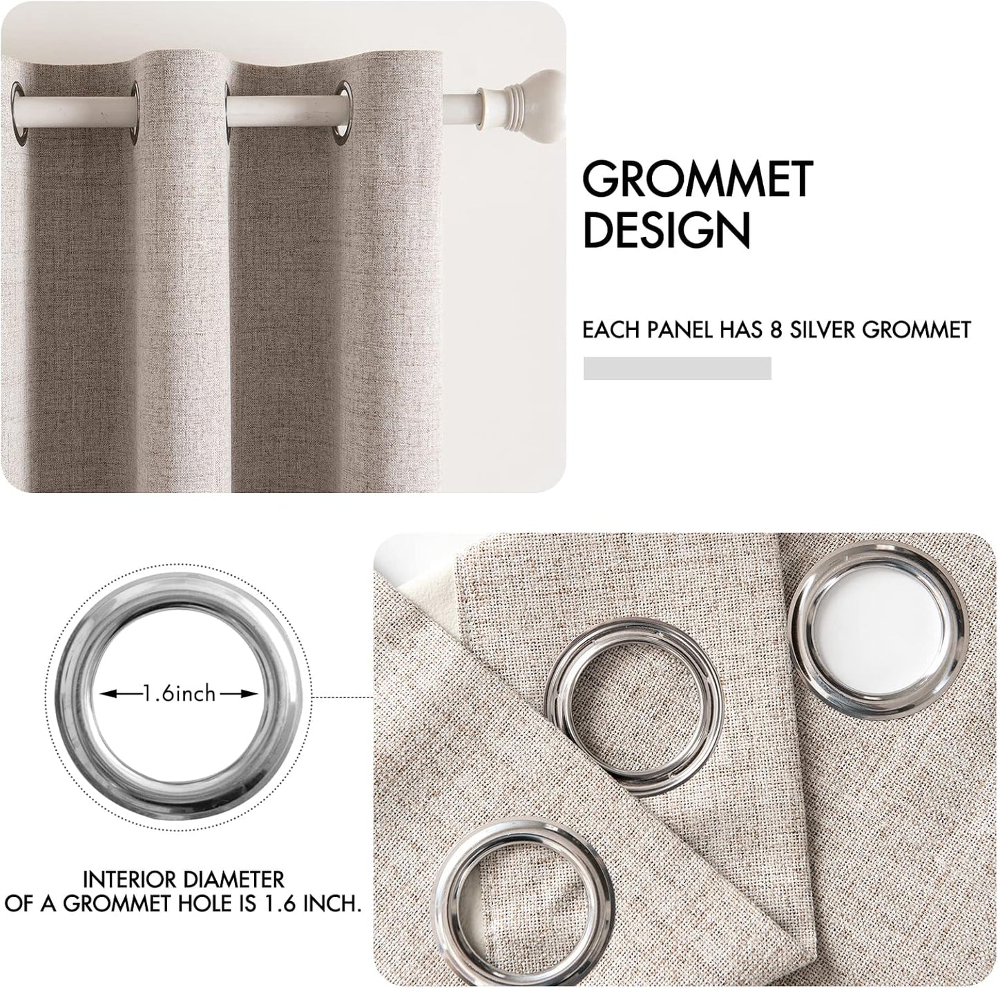 MIULEE Linen Blackout Curtains - 100% Room Darkening Thermal Insulated Grommet Panels | Khaki, 42" x 84" (2 PCs)
