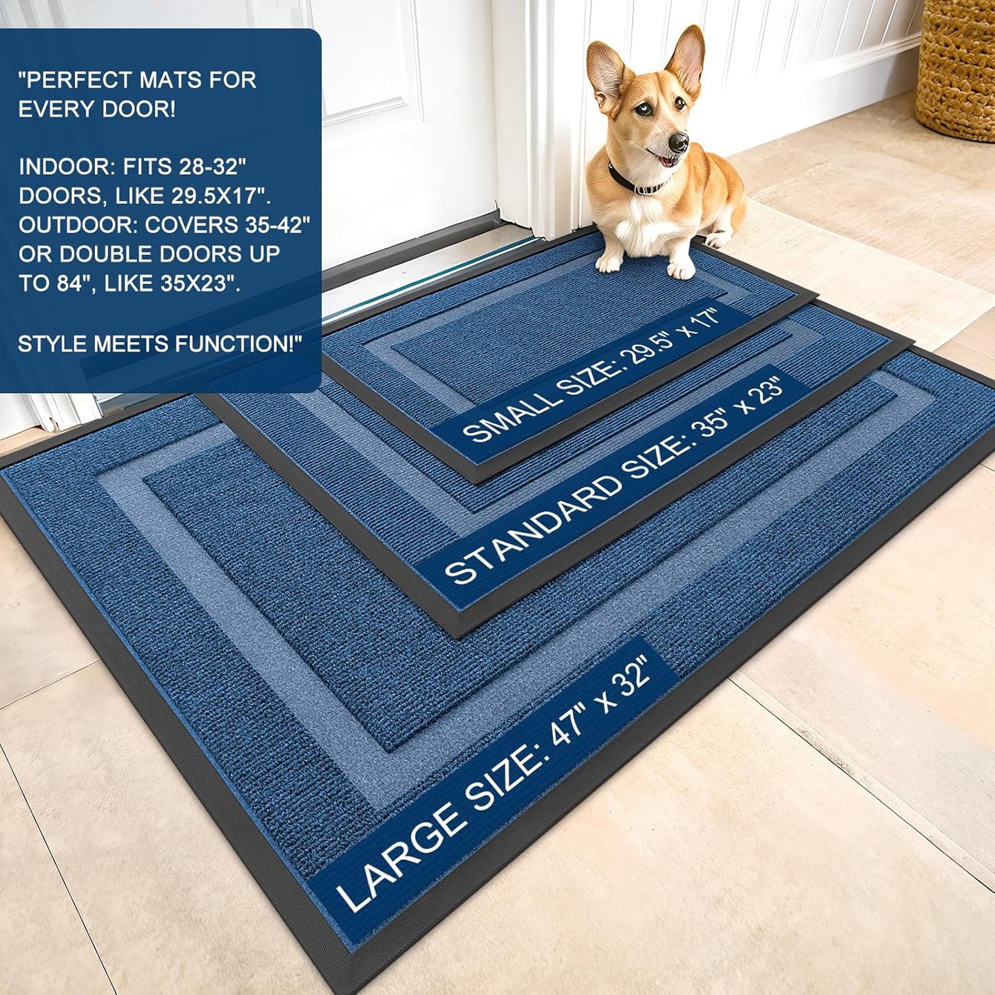 OLANLY Indoor Outdoor Front Door Mat - Waterproof All-Weather Doormat, Easy Clean, 29.5x17, Light Blue