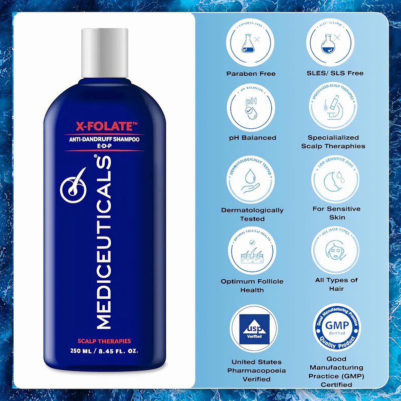 X-Folate Anti-Dandruff Shampoo for Men & Women | Persistent Control for Flaky Scalp - 8.45 oz/250ml