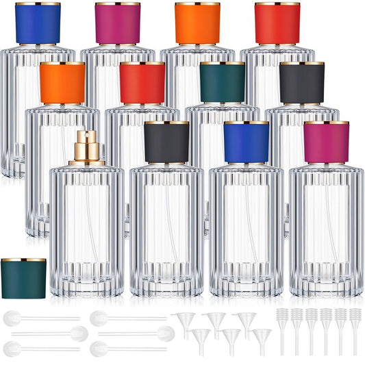 Teenyyou 12 Pcs 30/50/100ml Empty Glass Perfume Bottles Bulk Pack for Perfume Makers Refillable Atomizer Cologne Bottles DIY Vintage Fragrance Packaging Glass Bottling Supplies (Mixed Color,100 ml)