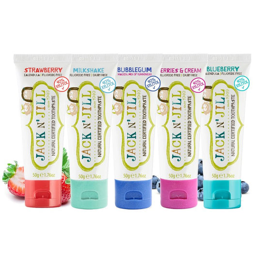Jack N' Jill Natural Certified Toothpaste for Kids - Fluoride Free Kids & Toddlers Toothpaste, Gently Cleans Teeth, Helps Soothe Gums, 40% Xylitol, BPA Free - 1.76 oz (Variety Pack of 5)