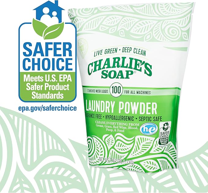 Charlieâs Soap Laundry Powder (100 Loads, 3 Pack) Hypoallergenic Deep Cleaning Washing Powder Detergent â Eco-Friendly, Safe, and Effective