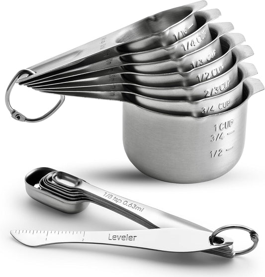 Spring Chef Stainless Steel Measuring Cups & Spoons Set - 14-Piece Nesting Kitchen Tool for Accurate Cooking & Baking