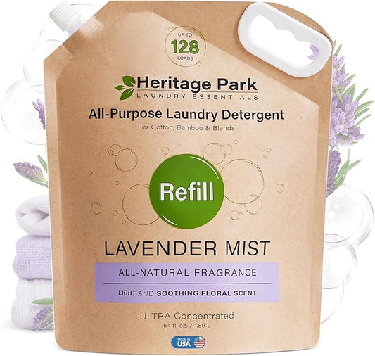 Heritage Park Luxury Laundry Detergent | Dermatologist Tested Plant based Natural & Enzyme Laundry Detergent | Sensitive Skin Friendly - Lavender Mist (64 fl oz Refill)