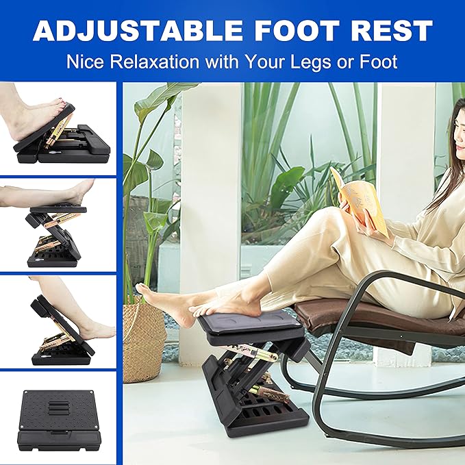 Kalnweis Under Desk Footrest - Detachable Memory Foam Cushion & Massage Roller, Tool-Free Height & Angle Adjustable Foot Stool, Ergonomic Leg Rest for Office, Home & Gaming Comfort, (Gray Plus)