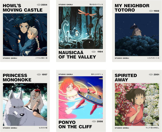 Ouroboros Art & Design Studio Ghibli Anime Posters - Hayao Miyazaki Wall Decor - Pack of 6 | 8x10 Inch, 300 GSM Paper