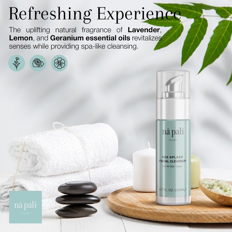 Na Pali Pure Sea Splash Facial Cleanser Hydrating Face Wash with Dead Sea Salts, Algae, Aloe & Green Tea – Gentle, pH-Balanced Daily Cleanser for All Skin Types – 6.7 fl oz
