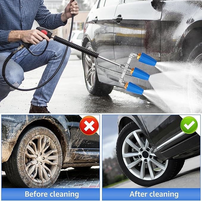 3 in 1 Pressure Washer Nozzle 360Â° Rotating 4000 PSI with 1/4" Quick Connector Pressure Washer Tip Turbine Nozzle Time Saving Triple for Cleaning Driveways Walls Decks