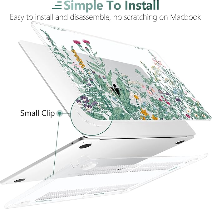 TWOLSKOO for MacBook Air 15 inch Case 2026 2025 2024 2023 Release M5 A3448 M4 A3241 M3 A3114 M2 A2941, Plastic Hard Shell & Screen Protector & Keyboard Cover & Trackpad Film, Botanical Illustration