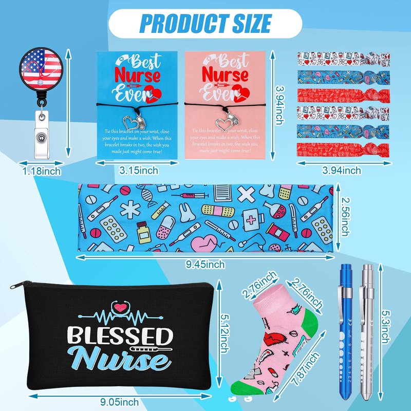 72 Pcs Nurse Week Gifts Bulk 2026,Nurses Appreciation Gift Set for Women Socks Makeup Bag Penlight Badge Reels Headband Bracelet Hair Rope for Graduation Gratitude Employees Doctor Hospital Staff Team