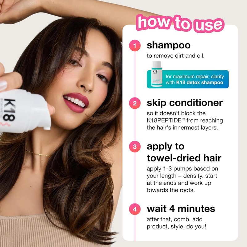 K18 Leave-In Molecular Repair Hair Mask - Revitalize Dry, Frizzy Hair | Fast 4-Minute Damage Recovery