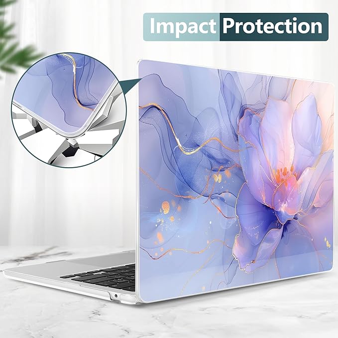 TWOLSKOO Compatible with MacBook Air 13 inch Case M5 2026 M4 2025 M3 M2 2024-2022 A3449 A3240 A3113 A2681, Plastic Hard Shell & Keyboard Cover for MacBook Air 13.6 inch Case, Blue Marble