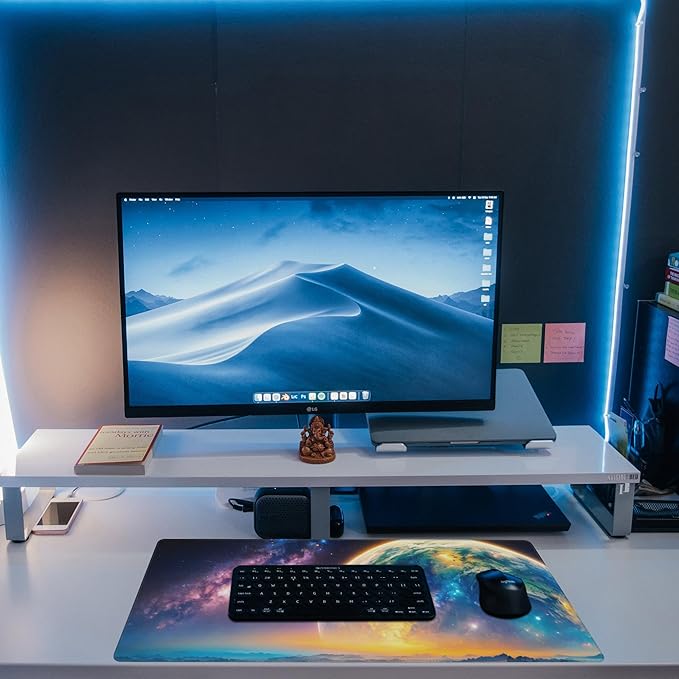 Eflxamz Desk Mat,Galaxy Earth Planet Desk Pad,Science Fiction Cosmic Large Gaming Mouse Pad for Desk,Extended Big Computer Keyboard Mouse Pad with Non-Slip Base and Stitched Edge,31.5"x11.8"
