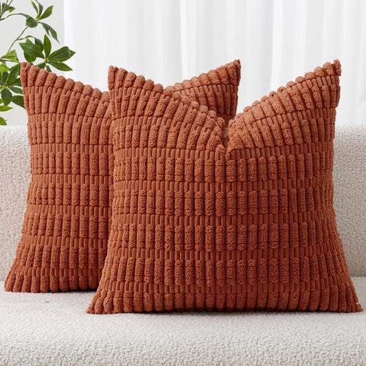 MIULEE Corduroy Throw Pillow Covers - Soft Boho Striped Design | 18x18 Inch for Modern Farmhouse Decor