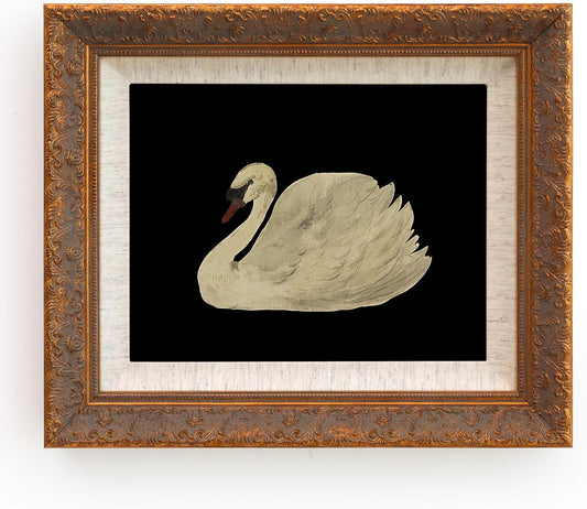 SoochART Gold Wood Framed Canvas Wall Art - Vintage Black Swan Painting Print | 8"x10" Picture Frame for Home Decor