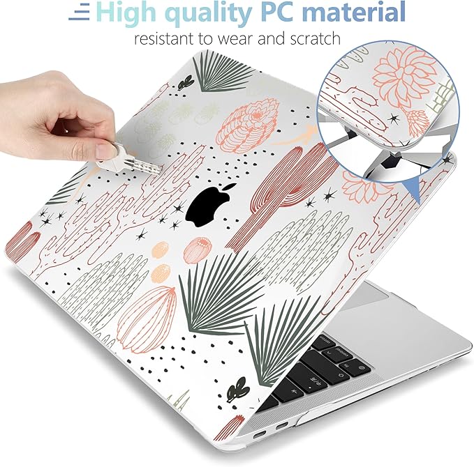 MEEgoodo for MacBook Air 13 inch Case 2021 2020 2019 2018 Released A2337 M1 A2179 A1932 with Touch ID, Plastic Hard Shell & Keyboard Cover Compatible with MacBook Air 13.3, Cacti