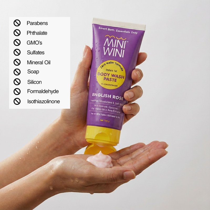 MINIWINI 2 in 1 Body wash Paste - Waterless 3X Concentrated Shower Gel for Face & Body, TSA Approved, Aloe-Base for Sensitive, Dry & Oily Skin, Vegan, Sulfate-Free, 100g (3.2 fl oz)